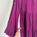 White Birch NWT  Frayed Hem Button Front linen blend Tunic Dress Purple Small Photo 10