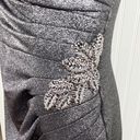 Oleg Cassini  Beaded Ruched Metallic Off-Shoulder Sheath Gown Gunmetal Size 12 Photo 7