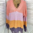 Wishlist  Distressed Color Block Pullover Sweater Medium Large Purple Multi Photo 0