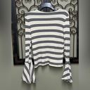 ZARA  Trafaluc crème/black striped ribbed long bell sleeve top Photo 3