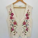 Vintage Floral Sweater Vest Alyssa Brooke Embroidered White Pink Flowers Cotton Size M Photo 0