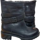 ROSS & SNOW Christiana Boot Black Leather Moto Combat Shearling Lining 5 Photo 1