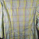 Christopher & Banks  Shirt Women's Large Blue Lime Gray White Plaid Button Up Photo 4