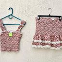 NWOT Moodie Smocked Ruffle Crop Top & Floral Mini Skirt Set Red Women's Size XS Photo 0