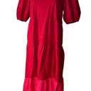 Old Navy NWT,  Red Colorblock Puff Short Sleeve Boho Cotton Midi Dress, Sz M Photo 5