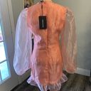 Pretty Little Thing Blush Organza Puff Sleeve Wrap Bodycon Dress  Photo 4