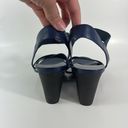 Ralph Lauren Lauren  LRL Navy Blue Leather Strappy Black Wedge Sandal Heels 10 Photo 3