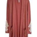 Zenana Premium  Deep Coral Long Sleeve Open Front Cardigan Sweater Size L Photo 0