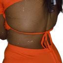 Crop Top Open Back Biker Shorts Outfit | Orange Size M Photo 1