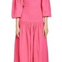 Harper RHODE  Smocked Off Shoulder Puff Sleeve Hot Pink Midi Dress Gauze Cotton Photo 2