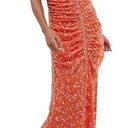 ASOS  Design Womens 10 Orange Ruched Maxi Dress Floral Embroidery Puff Sleeves Photo 0