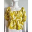 Sim & Sam  Palm Print Yellow Peplum Top Puff Sleeve Size L NEW Photo 1