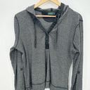 LRL Black Gray Striped Pullover Henley Hoodie Shirt Roll Tab Women XL Cotton Photo 0