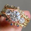 Golden Tone Ring with Diamond Inlaid Size 7 Photo 0