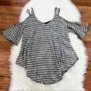 Romeo + Juliet Couture Romeo + Juliet Gray and Ivory Cold Shoulder Striped Blouse Size Small Photo 0