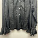 Zeagoo  Womens Button Down Tie Front Black Top Size XL Ruffle Cuffs Career Office Photo 3