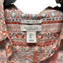 Rachel Zoe  Womens Large 100% Linen Short Sleeve Pink Orange Button Shirt Printed Photo 3