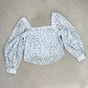 Petal Lucca  Print Square Neck Crop Blouse Blue White Large Long Balloon Sleeve Photo 0