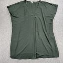 ee:some  Womens Blouse Top 1XL Olive Green V-neck Relaxed Fit Cap Sleeve Stretch Photo 0