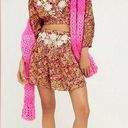 Free People  co-ord set Nyomi Embroidered Floral Mini Skirt Crop Top Red pink Photo 0