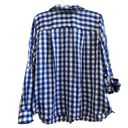 Isaac Mizrahi  Live Blue White Gingham Print Roll Tab Sleeve Button Shirt Size 16 Photo 2