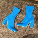 EGO  neon blue fitted stretch high ankle block chunky heel boots Photo 3