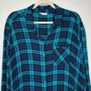 Jane and Delancey  Blue Green Plaid Gauzy Button Down Shirt Photo 2