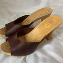 Candie's 90s tan brown leather wood chunky platform  clogs Mules 10 Photo 3