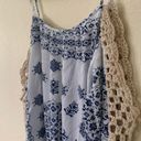 Umgee Womens Blue Floral Boho Crochet Off Shoulder Blouse Long Sleeve Top Photo 3