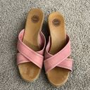 UGG  Pink Leather Criss Cross Mule Wedge Sandals Women's 7.5 Photo 3