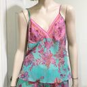 Natori JOSIE  B92612 Pink/Blue Floral Paisley Sheer Cami 2-pc Pajama Set Size L Photo 2