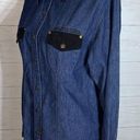 Harley Davidson Womens Harley-Davidson Blue Denim Snap Shirt Black Faux Suede Accents Size M Photo 2