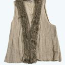 BKE  Vest Women's Size Large Open Layer Weave Wool Blend Beige Faux Fur Trim Photo 7