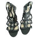 JEAN MICHEL CAZABET GOTH CORINA EMBELLISHED BLACK STRAP HEELED SANDAL CAGE SHOES Size 7 Photo 1