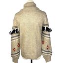 Lou & grey  For Loft Beige Long Sleeve Turtleneck Fair Isle Fringe Sweater Size S Photo 4