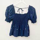 Hill House  Jeweled Jammie Top in Navy Blue Puff Sleeves Photo 4