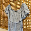 Sans Souci  High Low Ruffled off shoulder Maxi Dress Blue White Stripe m Photo 4