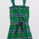 Aerie NWOT  Flannel Pliad Romper Tie Detailing Green Blue Super Soft Small Photo 2