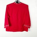 Relativity  100% Linen 3/4 Sleeves Red Button Gold Embroidery Trim Top, Large Photo 1