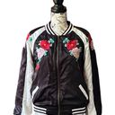 AQUA  CAPSULE Bomber Jacket Black Floral Embroidered full Zip satin Stretch XS Photo 1