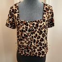 Self Esteem NWOT LEOPARD ANIMAL PRINT BUTTON FRONT SEMI CROP TOP 🩷 Photo 0