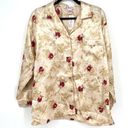 Satiny Floral Red Rose Gold Button Down Pajama Tops and Bottoms Set NWT Small Pink Size XS Photo 0