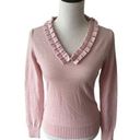 Brooks Brothers  pink/lavender Merino Wool ruffled V-Neck pullover sweater sz S Photo 0