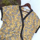 cj banks  Womens Shirt Blouse Yellow Floral Faux Wrap Short Sleeve Plus Size 1X Photo 0