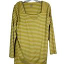 L.L.Bean  Womens Long Sleeve Top Size 1X Yellow Stripe Supima Cotton Square Neck Photo 0