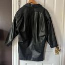 Vintage Leather Trench Jacket Puff Sleeve Button Front Black Oversized Large Photo 5