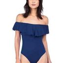 Trina Turk  Blue Off Shoulder Ruffle Bandeau One Piece Swimsuit Size 8 Photo 0