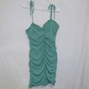 Blush Boutique Green Tie Shoulder Sleeves Ruched Bodycon Mini Dress Photo 3