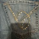 Bebe  women’s denim blue jean flare bottoms , rhinestones on back pockets Photo 6