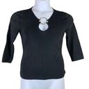 Cable & Gauge Cable Gauge Medium Top Black 1/2 Sleeve Silver Ring Neckline Cutout Womens Photo 0